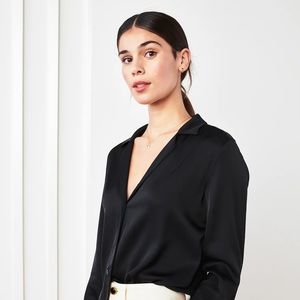 Quince Washable Silk Black Button Down Shirt Blouse